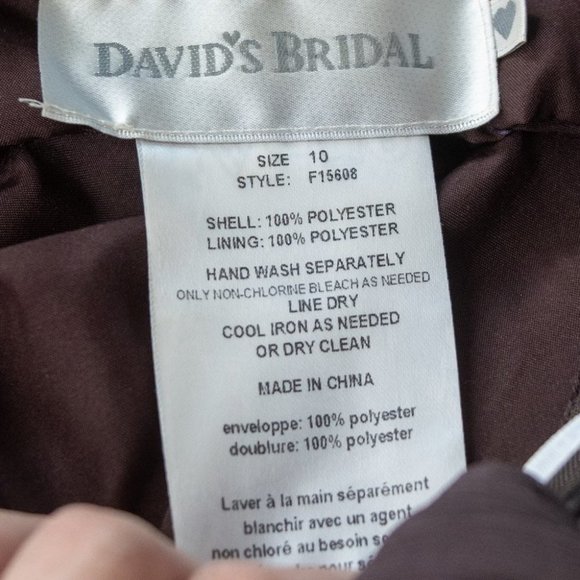 David's Bridal | One shoulder A-Line Brown Dress | 10 - Picture 3 of 3